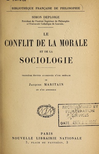 Le conflit de la morale et de la sociologie