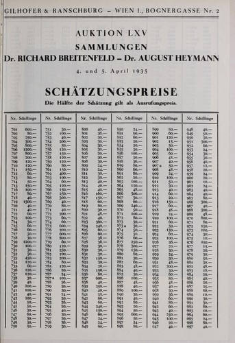 Sammlung Dr. Richard Breitenfeld und Dr. August Heymann, Wien ...