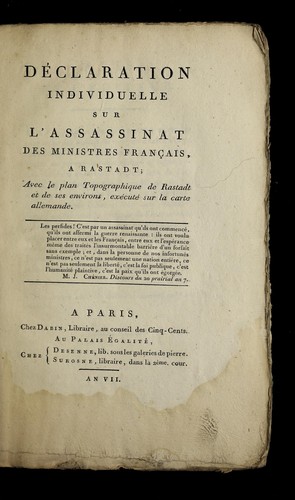 De claration individuelle sur l'assassinat des ministres franc ʹais a Rastadt