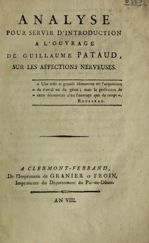 Analyse pour servir d'introduction a l'ouvrage de G. Pataud, sur les affections nerveuses