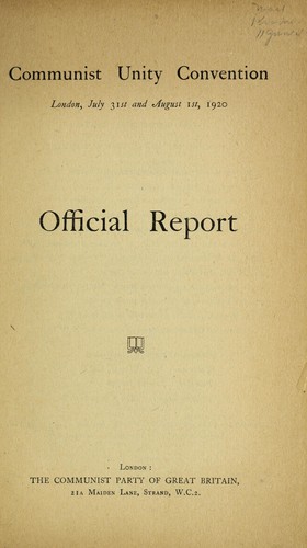 Communist unity convention, London, July 31st and August 1st, 1920