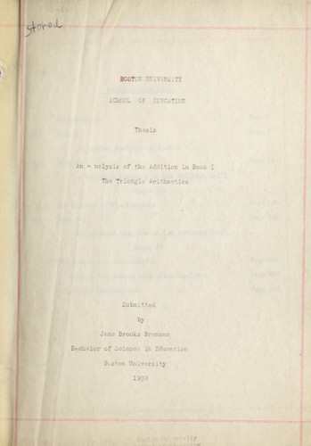 Analysis of the addition in Book I of the Triangle
        arithmetics
