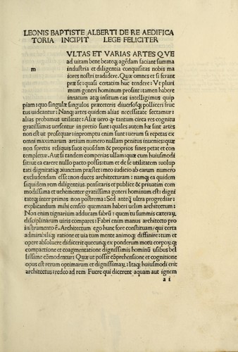 Leonis Baptiste Alberti De re aedificatoria