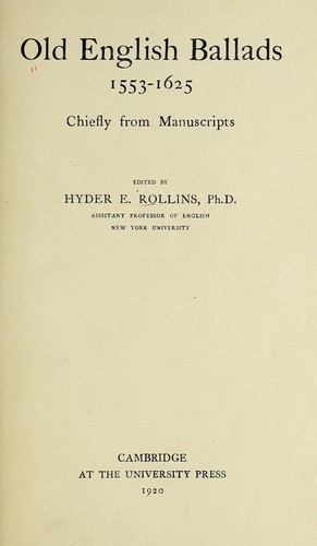 Old English ballads, 1553-1625
