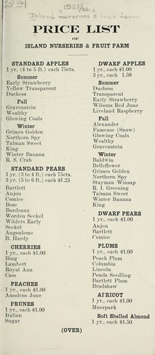 Price list of Island Nurseries & Fruit Farm