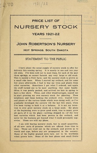 Price list of nursery stock