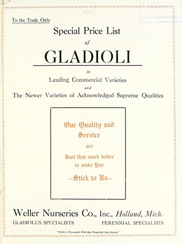 Special price list of gladioli in leading commercial varieties and the newer varieties of acknowledged supreme qualities
