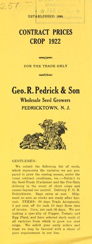 Contract prices crop 1922 for the wholesale trade