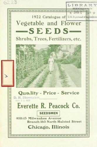 1922 catalogue of vegetable and flower seeds, shrubs, trees, fertilizers, etc