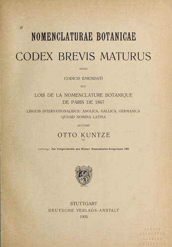 Nomenclaturae botanicae codex brevis maturus, sensu codicis emendati aux Lois de la nomenclature botanique de Paris de 1867