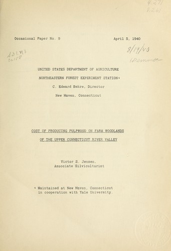 Cost of producing pulpwood on farm woodlands of the Upper Connecticut River Valley