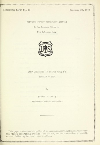 Land ownership in survey unit #1, Florida, 1934