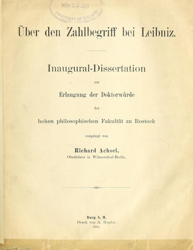 Über den zahlbegriff bei Leibniz ..