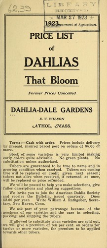 1923 price list of dahlias that bloom