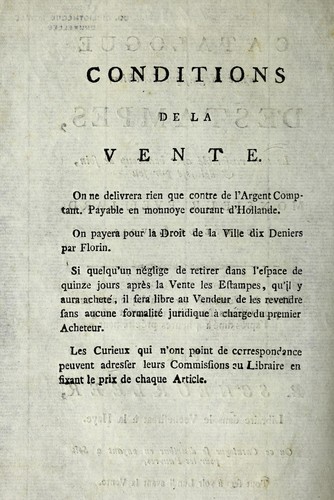 Catalogue d'une magnifique collection d'estampes, le tout rassemblé avec beaucoup de soin, & delaissé par feu Monsieur Eveillard, comte de Livois : dont la vente se fera publiquement aux plus offrans mardi le 18 janvier 1803, l'après diné à heures précisément