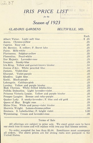 Iris price list for the season of 1923