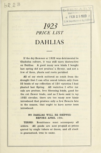Dahlias 1923 price list