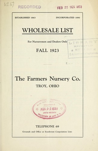 Wholesale list for nurserymen only