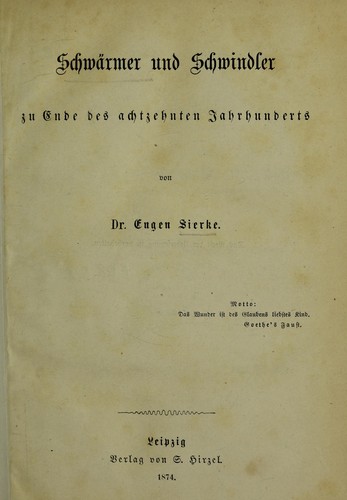 Schw©Þrmer und Schwindler zu Ende des achtzehnten Jahrhunderts