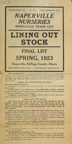 Wholesale trade list [of] lining out stock