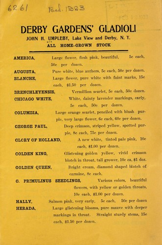 Derby Gardens' Gladioli [price list]