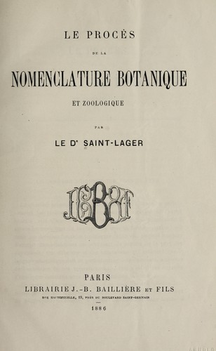 Le proce  s de la nomenclature botanique et zoologique