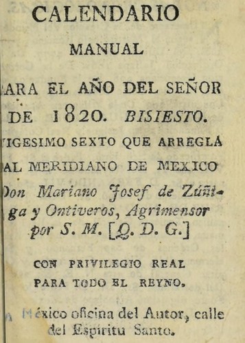 Calendario manual para el a©ło ... de 1820. Bisiesto