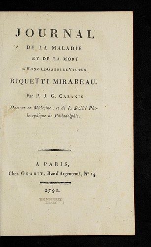 Journal de la maladie et de la mort d'Honoré-Gabriel-Victor Riquetti Mirabeau