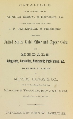 Catalogue of the collection of Arnold DeRoy ... S.K. Harzfeld ...
