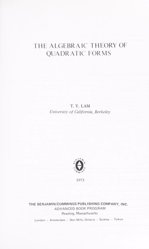 Algebraic Theory of Quadratic Forms