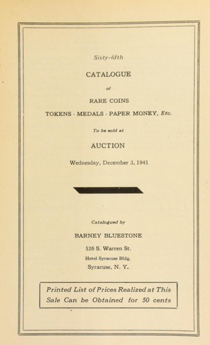 Sixty-fifth catalogue of rare coins, tokens, medals, paper money, etc