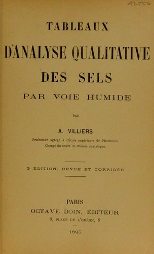 Tableaux d'analyse qualitative des sels par voie humide