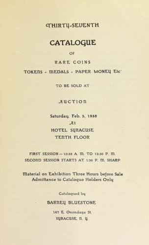 Thirty-seventh catalogue of rare coins, tokens, medals, paper money, etc