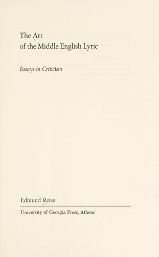 The art of the Middle English lyric