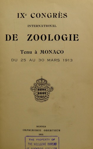 IXe Congr©·s international de zoologie