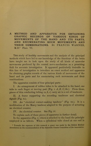A method and apparatus for obtaining graphic records of various kinds of movements of the hand and its parts, and enumerating such movements and their combinations