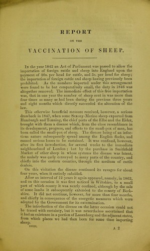Report of experiments made under direction of the Lords of the Council as to the vaccination of sheep, and as to the influence of such vaccination in preventing sheep-pox