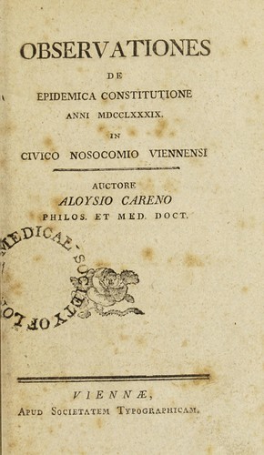Observationes de epidemica constitutione anni 1789 in Civico Nosocomio Viennensi