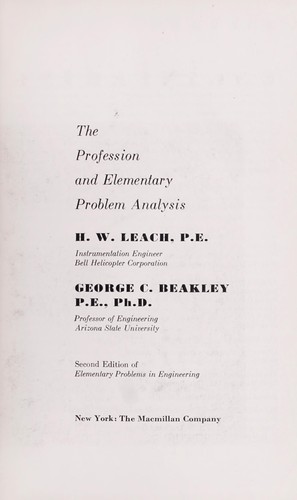 Engineering, the profession and elementary problem analysis