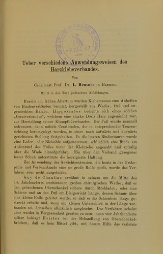 Ueber verschiedene Anwendungsweisen meines Harzklebeverbandes
