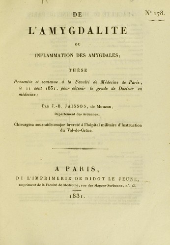 De l'amygdalite ou inflammation des amygdales