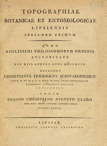 Topographiae botanicae et entomologicae Lipsiensis specimen primum