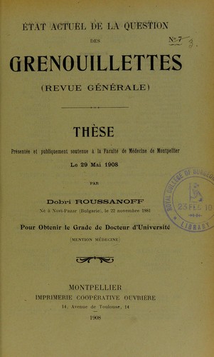 ©tat actuel de la question des grenouillettes (revue g©♭n©♭rale)
