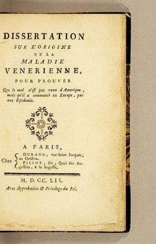 Dissertation sur l'origine de la maladie vénérienne