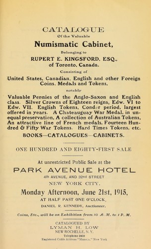 Catalogue of the valuable numismatic cabinet belonging to Rupert E. Kingsford ...