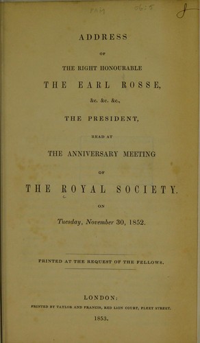 Address read at the anniversary meeting of the Royal Society, 1852