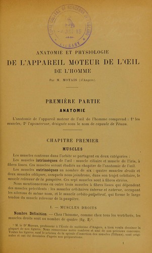 Anatomie et physiologie de l'appareil moteur de l'oeil de l'homme