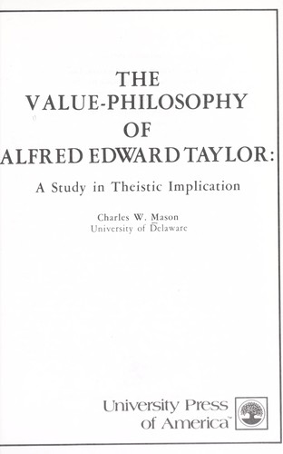 Value-Philosophy of Alfred Edward Taylor