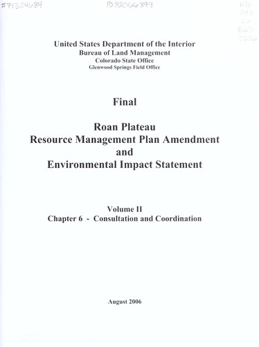 Roan Plateau proposed resource management plan amendment and final environmental impact statement