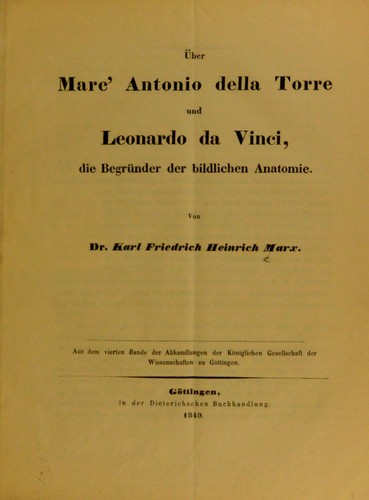 ©ber Marc' Antonio della Torre und Leonardo da Vinci, die Begr©ơnder der bildlichen Anatomie